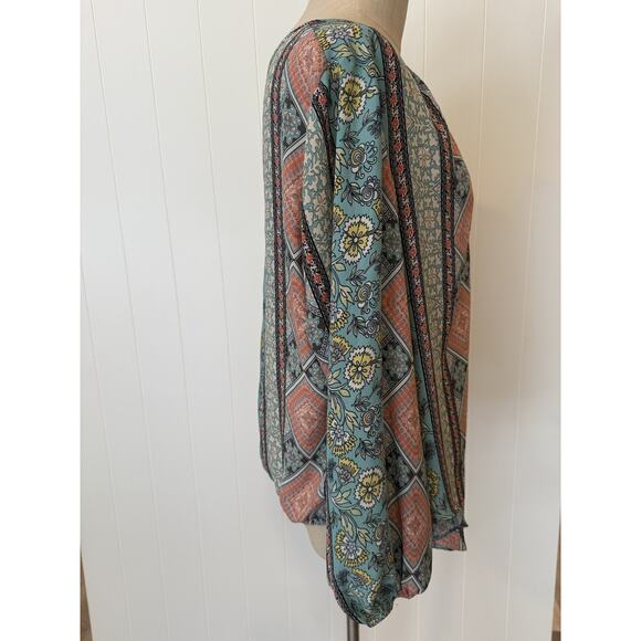 Sami & Jo Blouse Womens Petite PXL Boho Floral Geometric Top Extra Large Shirt - Picture 3 of 9